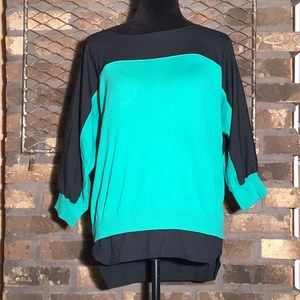 Calvin Klein sweater blouse top color block green black M